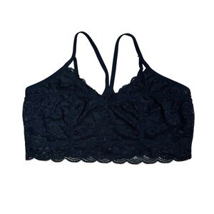 Aerie Black Lace Bralette with Velvet Trim Straps Womens L